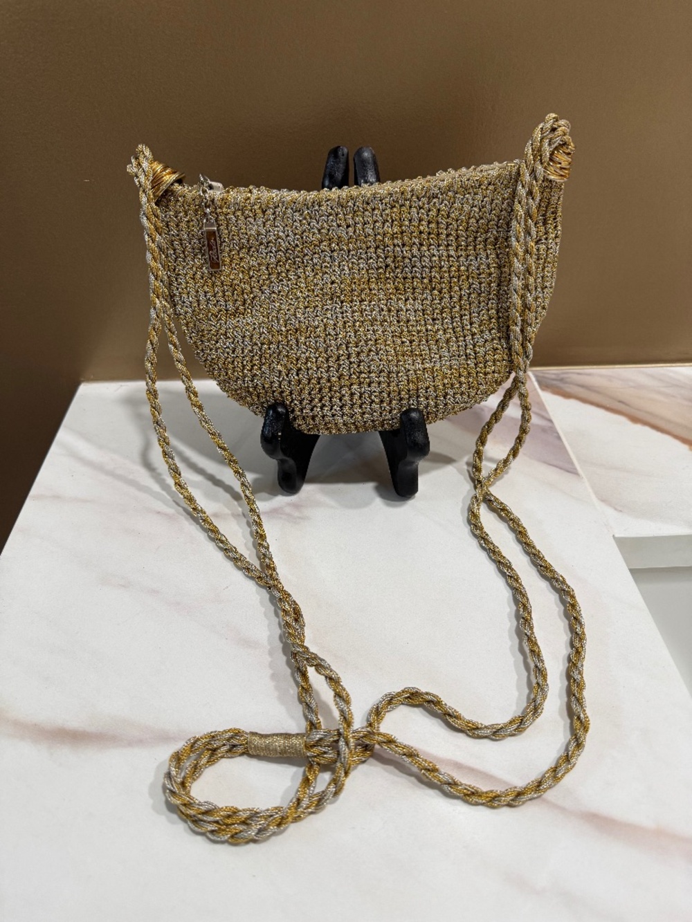 Vintage Rodo crossbody bag, gold and silver metallic woven body